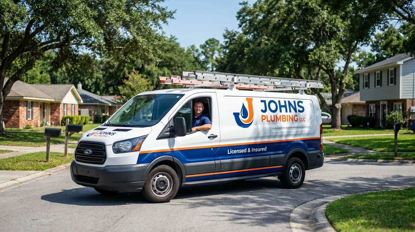 Johns Plumbing LLC service van in Saraland, AL