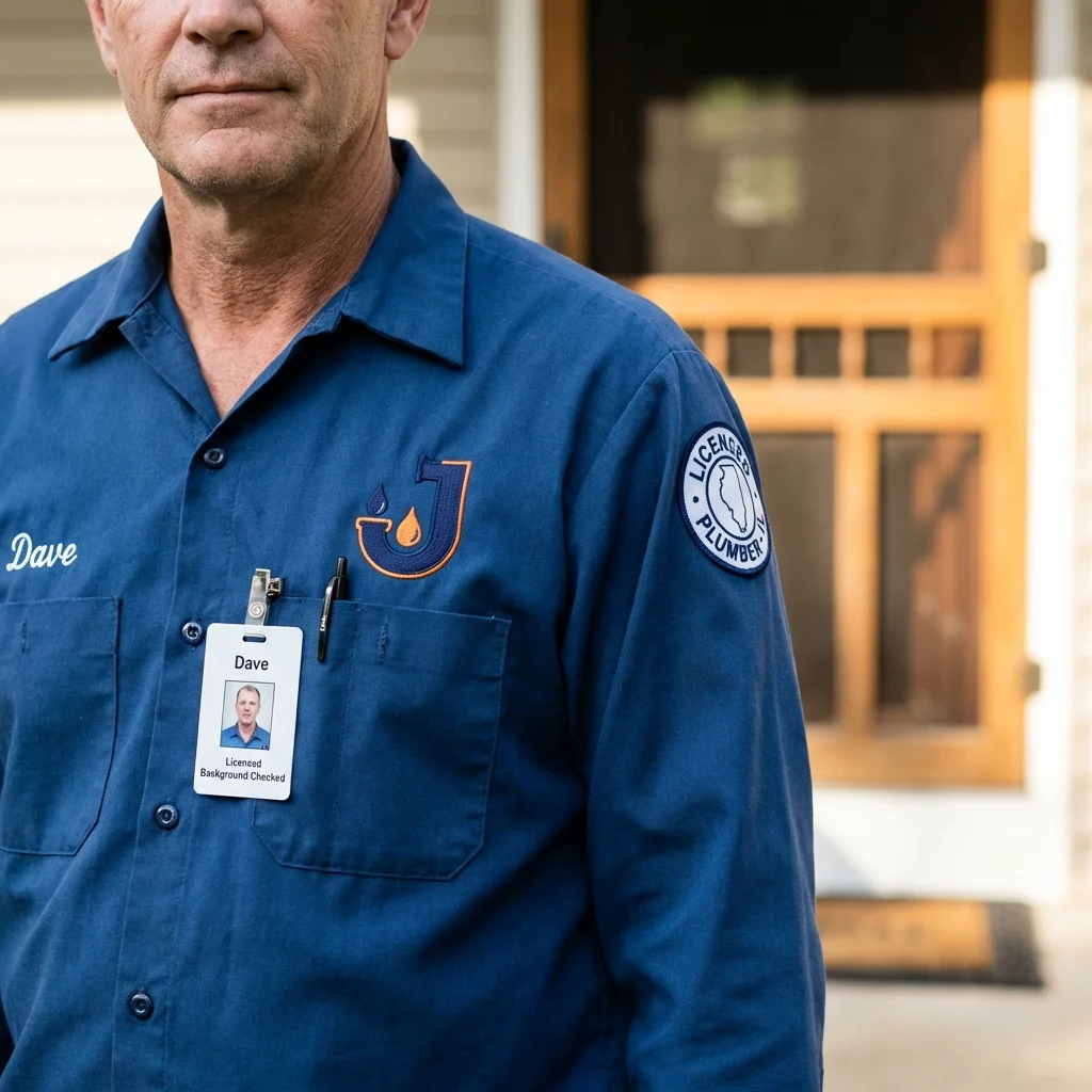 Licensed plumber showing ID badge in Saraland, AL