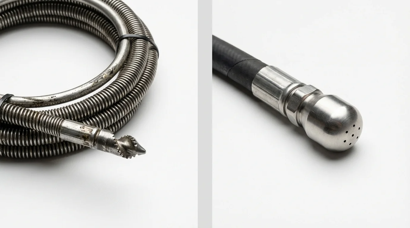 Drain snake cable and hydro jetting nozzle used for drain cleaning in Saraland, AL