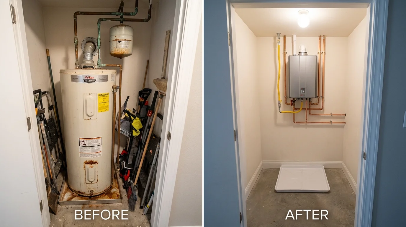 Tank water heater versus wall-mounted tankless unit comparison for Saraland, AL homeowners