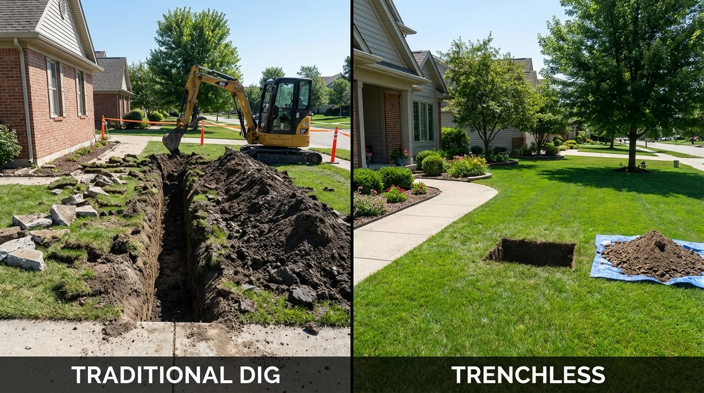 Trenchless sewer repair with minimal yard damage versus traditional excavation in Saraland, AL